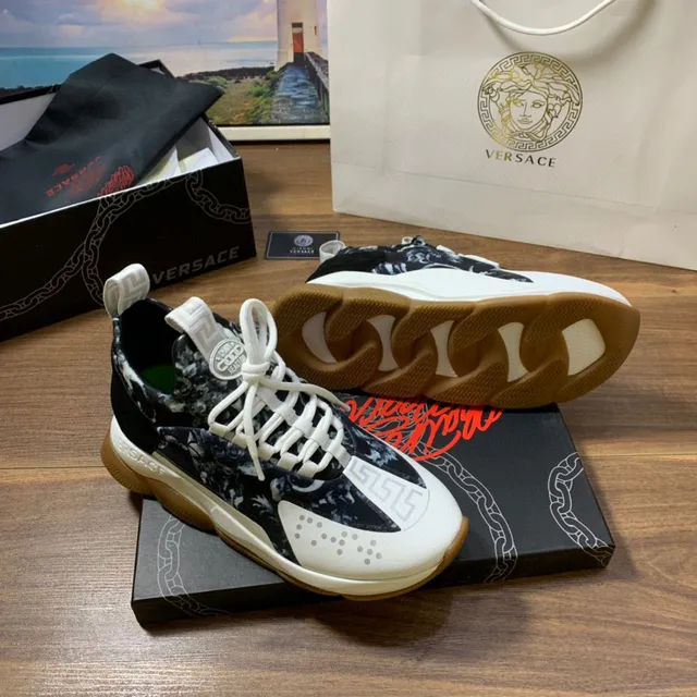Versace Chain Reaction Marbled Black White Lifestyle Sneakers 7