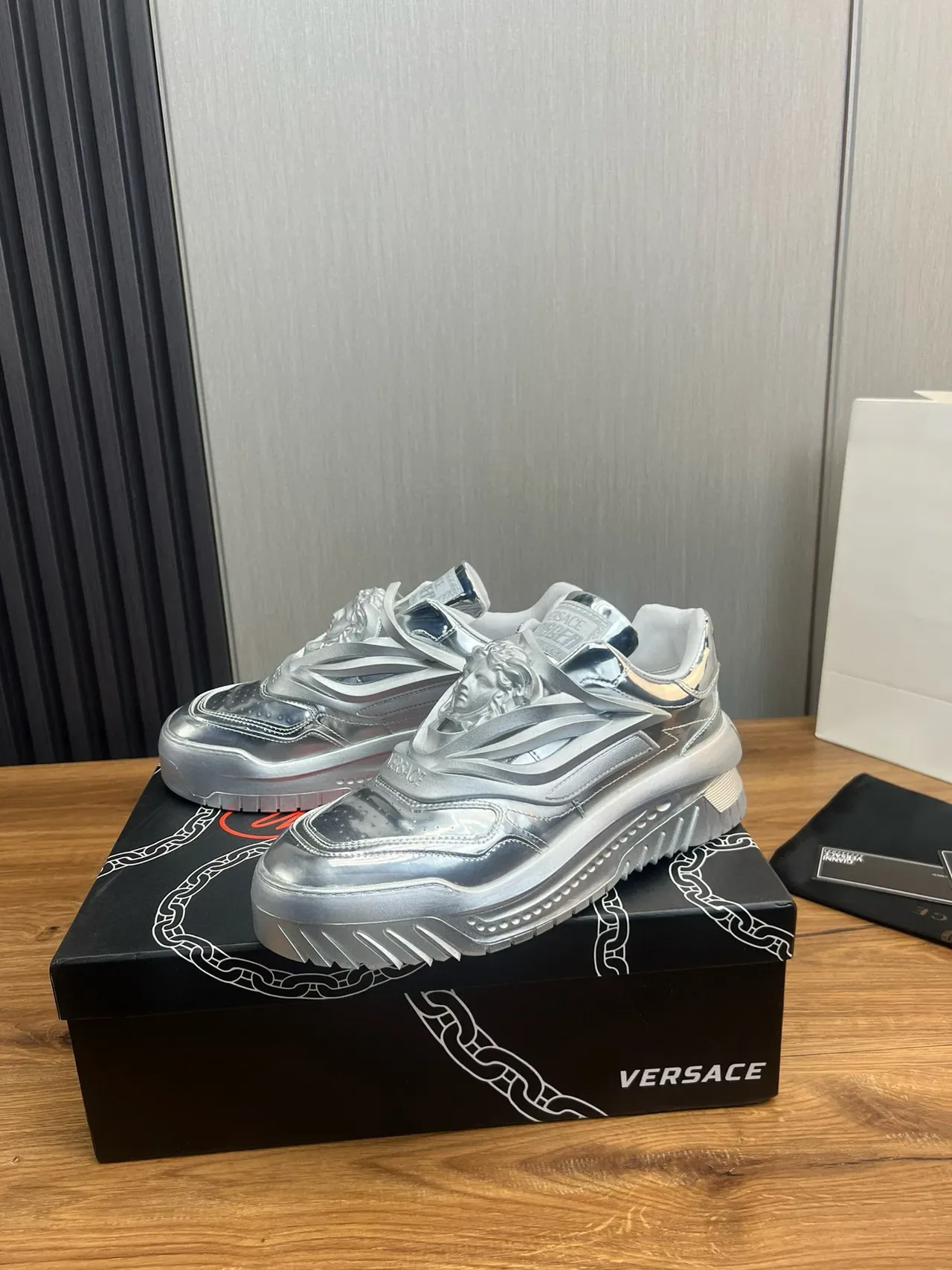 Versace Chain Reaction Metallic Silver Lifestyle Sneakers 2
