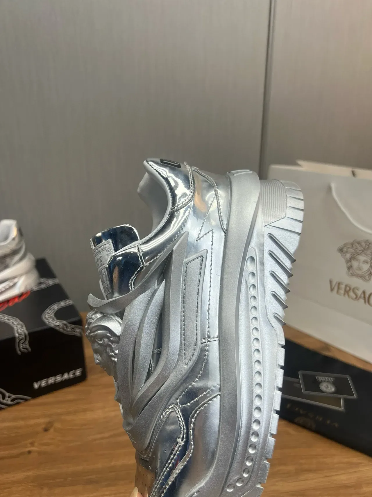 Versace Chain Reaction Metallic Silver Lifestyle Sneakers 7