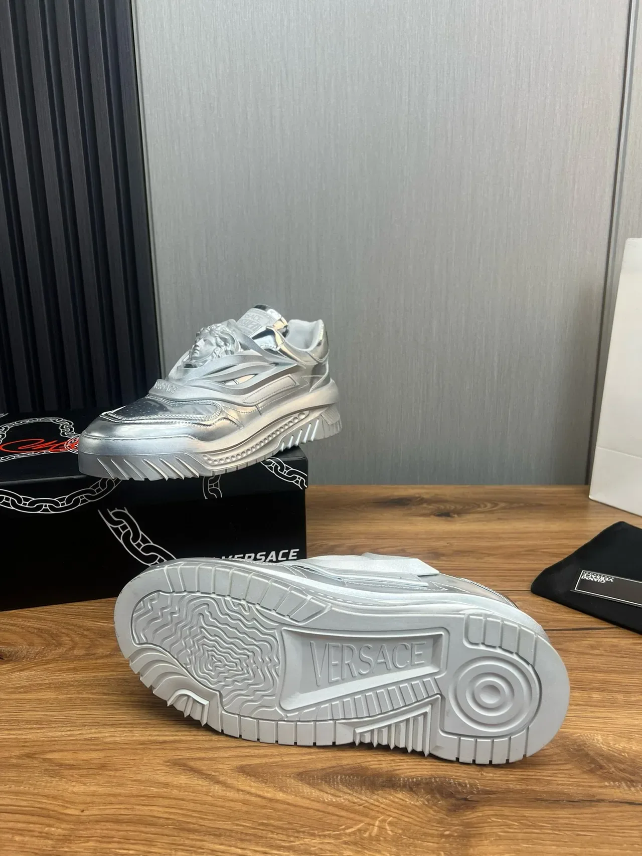Versace Chain Reaction Metallic Silver Lifestyle Sneakers 8
