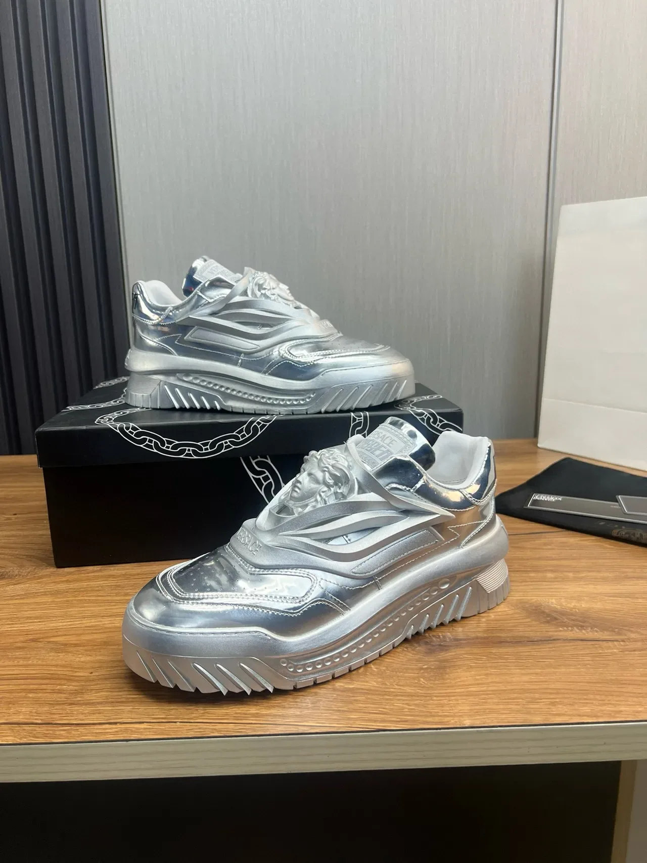 Versace Chain Reaction Metallic Silver Lifestyle Sneakers 9
