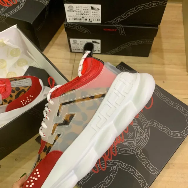 Versace Chain Reaction Red Leopard Suede Chunky Sneakers 3