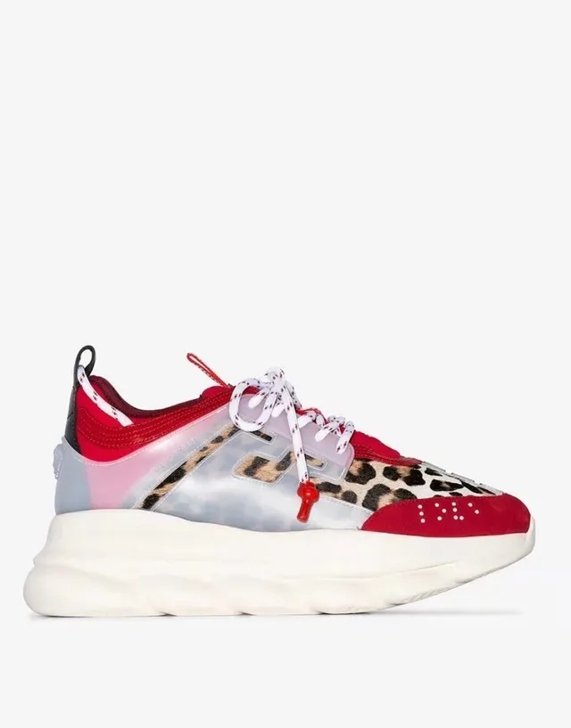 Versace Chain Reaction Red Leopard Suede Chunky Sneakers 9
