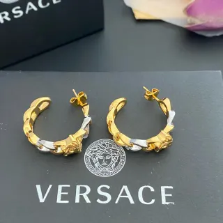 Versace Chain Reaction Bi-Tons Ouro e Prata Medusa Brincos de Aro