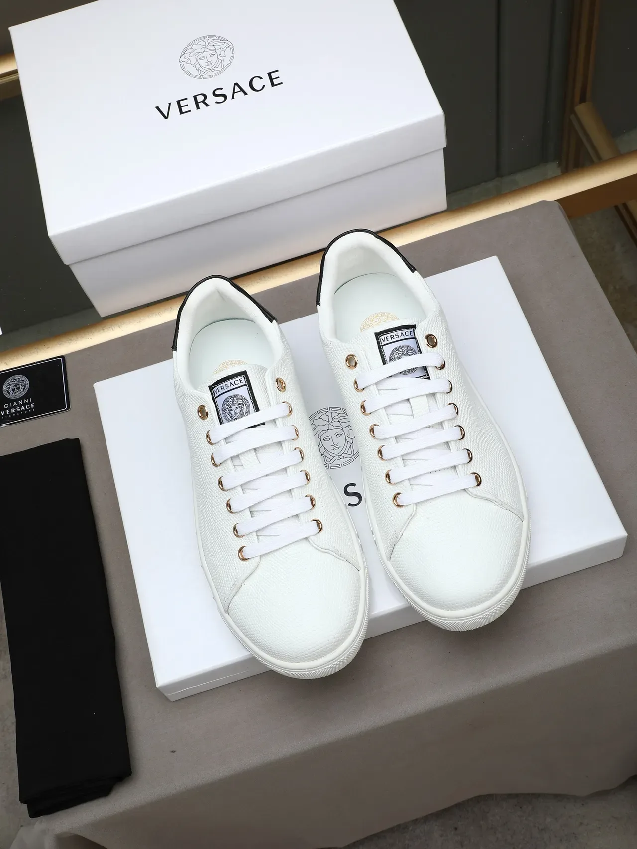 Versace Greca Odissea White Textured Leather Greek Key Lifestyle Sneakers 2