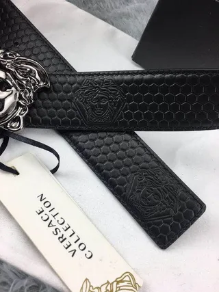 Versace Medusa Belt أسود سداسي مبطن جلدي حزام 2