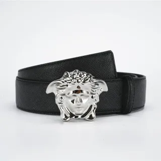 Versace Medusa 黑色纹理皮革腰带