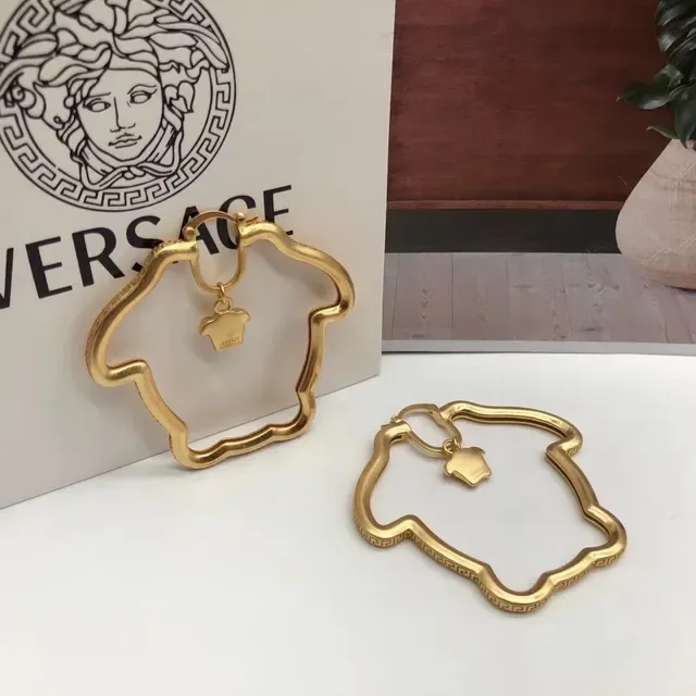 Versace Medusa Hoop Gold Irregular-Shaped Dangling Charm Earrings 4
