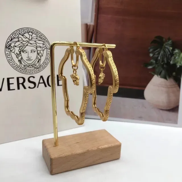 Versace Medusa Hoop Gold Irregular-Shaped Dangling Charm Earrings 6
