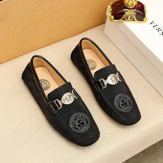 Versace Medusa Loafer Black Textured Leather Loafers
