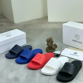 Versace Medusa Slide شرابات أسود مطاط مولد حزام واحد
