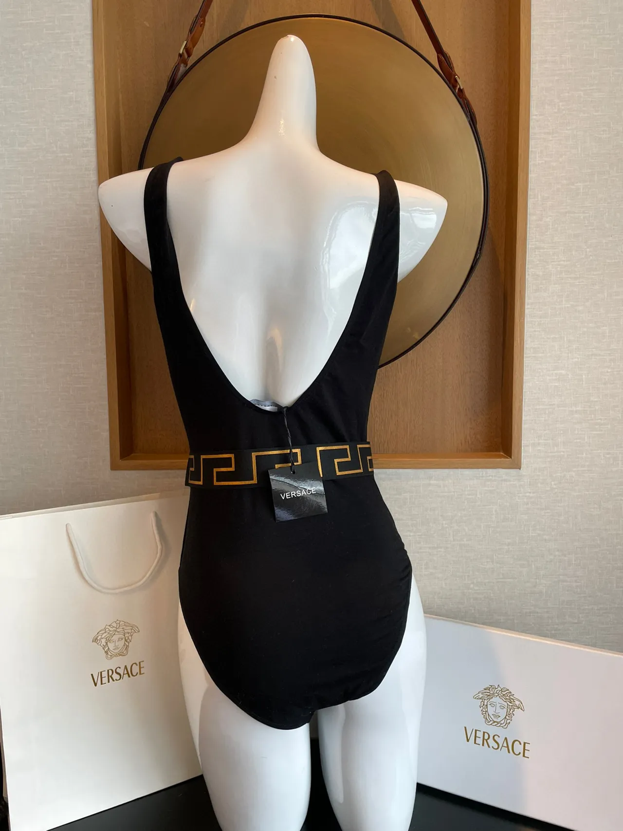 Versace Odissea Black Gold One-Piece Greca Key Waistband Swimwear 7