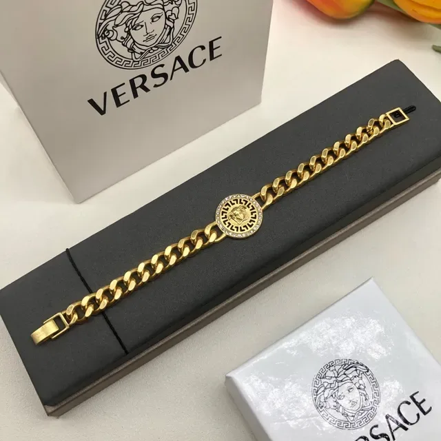 Versace Odissea Medusa Head Pavé Crystal Curb Chain Pulsera 4