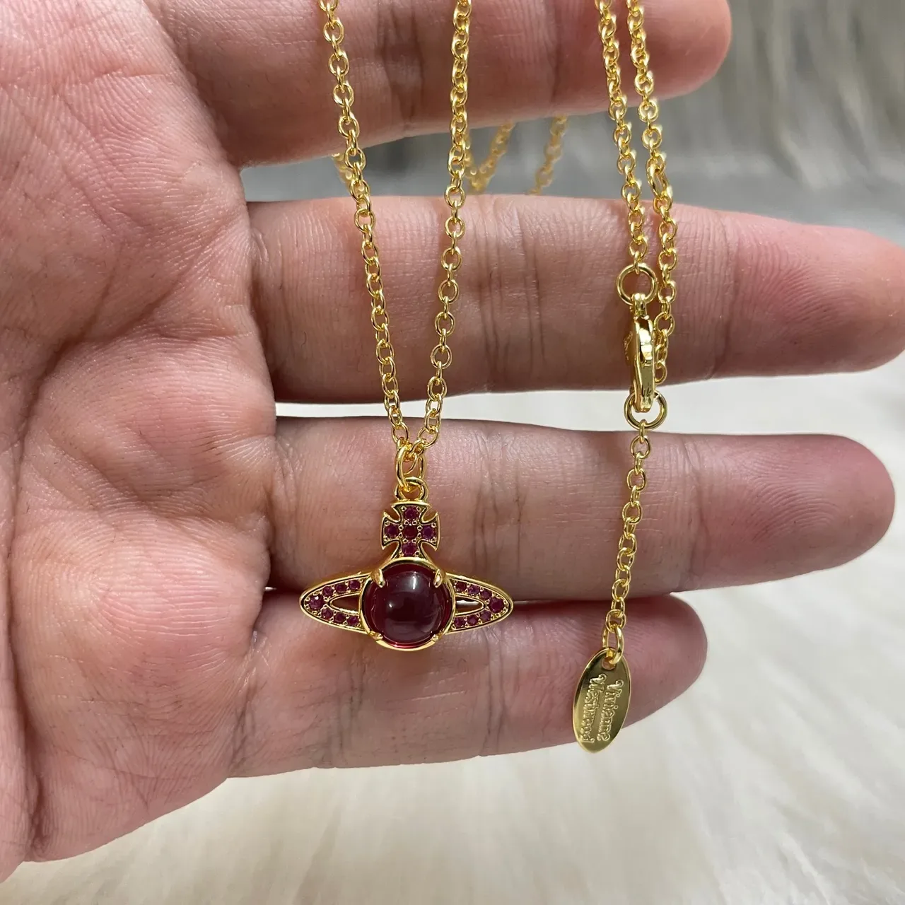 Vivienne Westwood Orb Burgundy Gold Motif Necklace 6