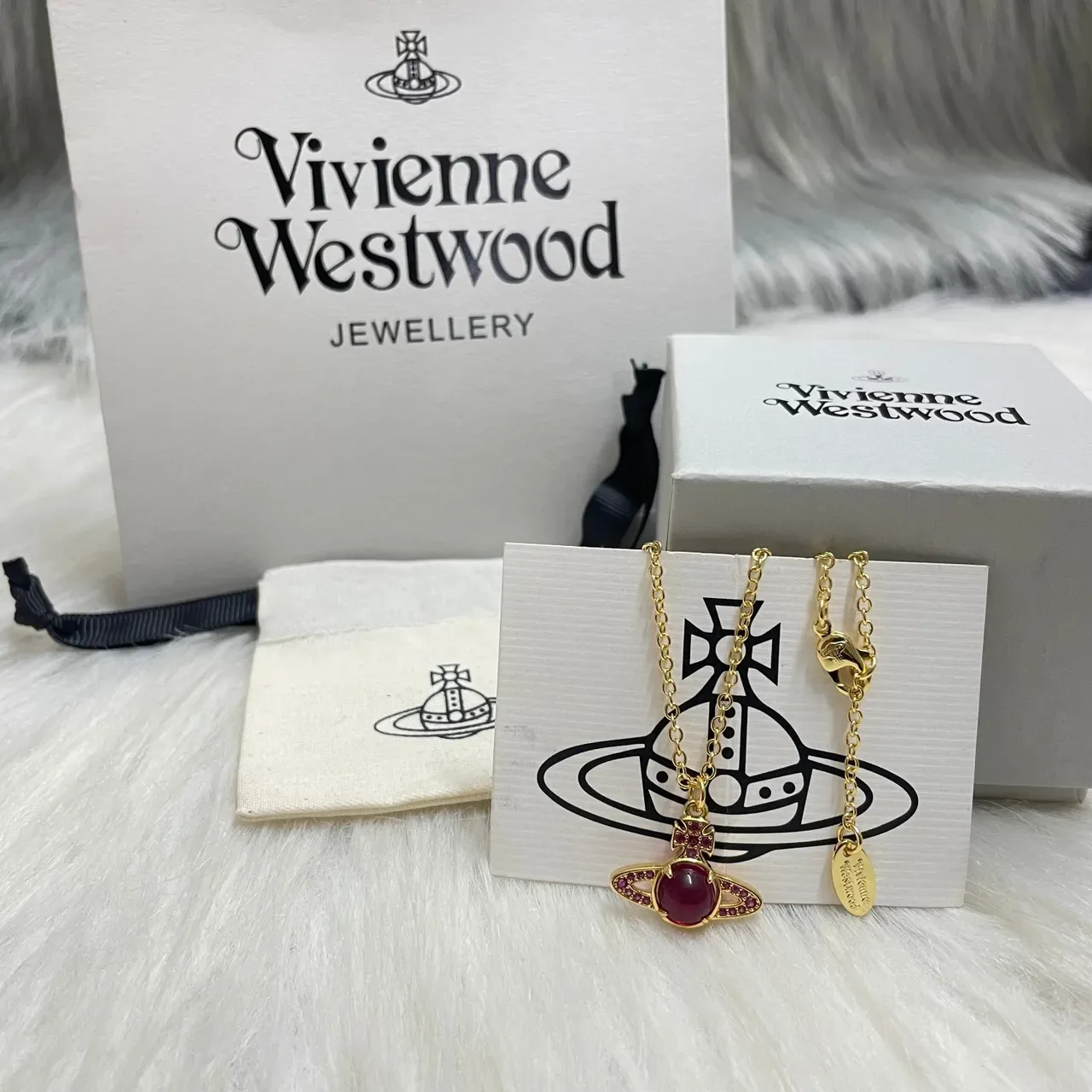 Vivienne Westwood Orb Burgundy Gold Motif Necklace 7