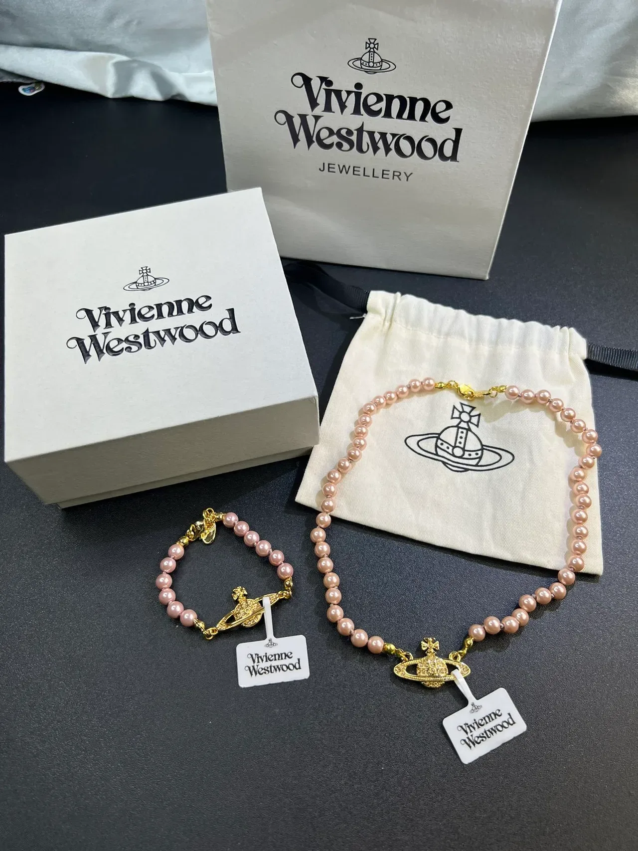 Vivienne Westwood أورب ذهب وردي قلادة مرصعة باللؤلؤ 5