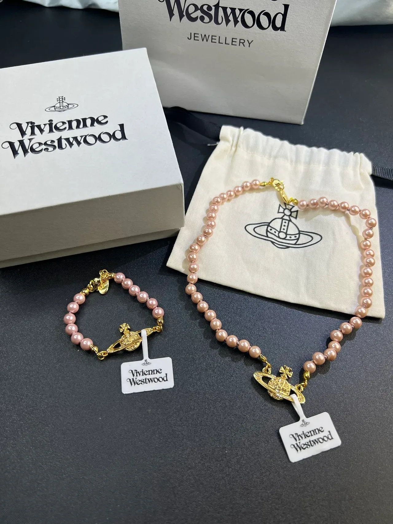 Vivienne Westwood أورب ذهب وردي قلادة مرصعة باللؤلؤ 6