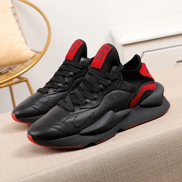 Y-3 Noir Rouge Semelle Sculptée Couche Cuir-Synthétique Supérieure Baskets Chunky 2