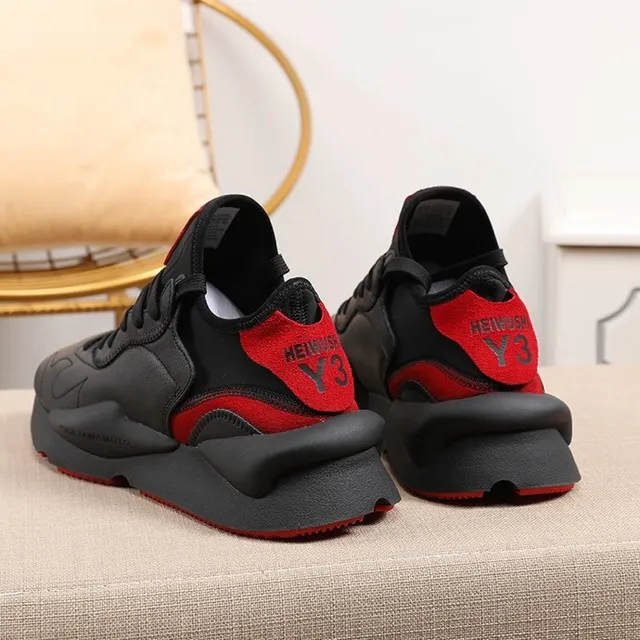 Y-3 Noir Rouge Semelle Sculptée Couche Cuir-Synthétique Supérieure Baskets Chunky 4