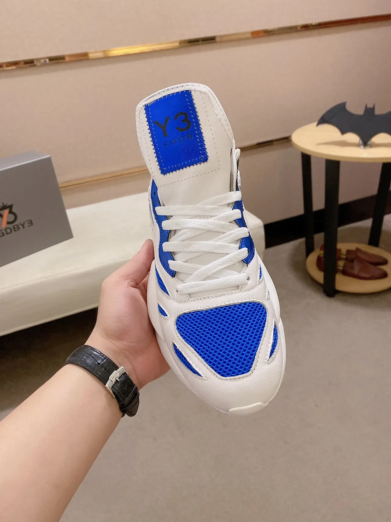 Yohji Yamamoto Sculpted Sole White and Blue Mesh Sneaker 2