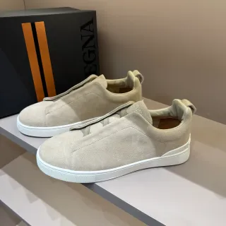 Zegna Beige Suede Slip-On Lifestyle Sneakers
