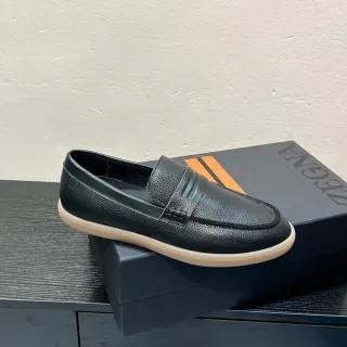 Zegna काला बेज पेबल्ड लेदर पेनी स्ट्रैप लोफर
