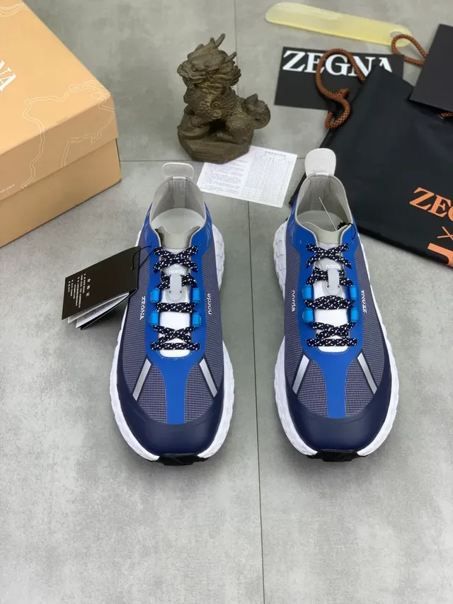 Zegna حذاء رياضي أسلوب حياة أزرق وأزرق بحري شبكي 5