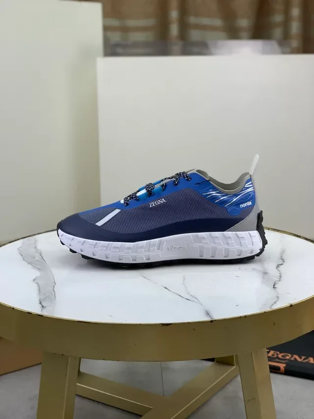 Zegna حذاء رياضي أسلوب حياة أزرق وأزرق بحري شبكي 6