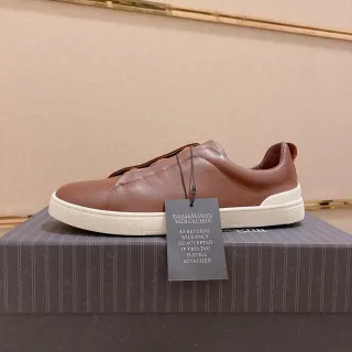 Zegna Brown Leather Slip-On Lifestyle Sneakers