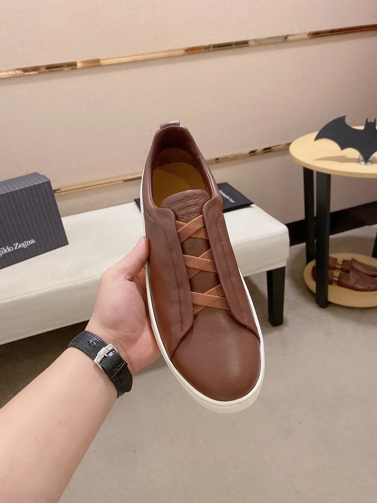 Zegna Zapatillas Lifestyle Marrón de Cuero Slip-On 2