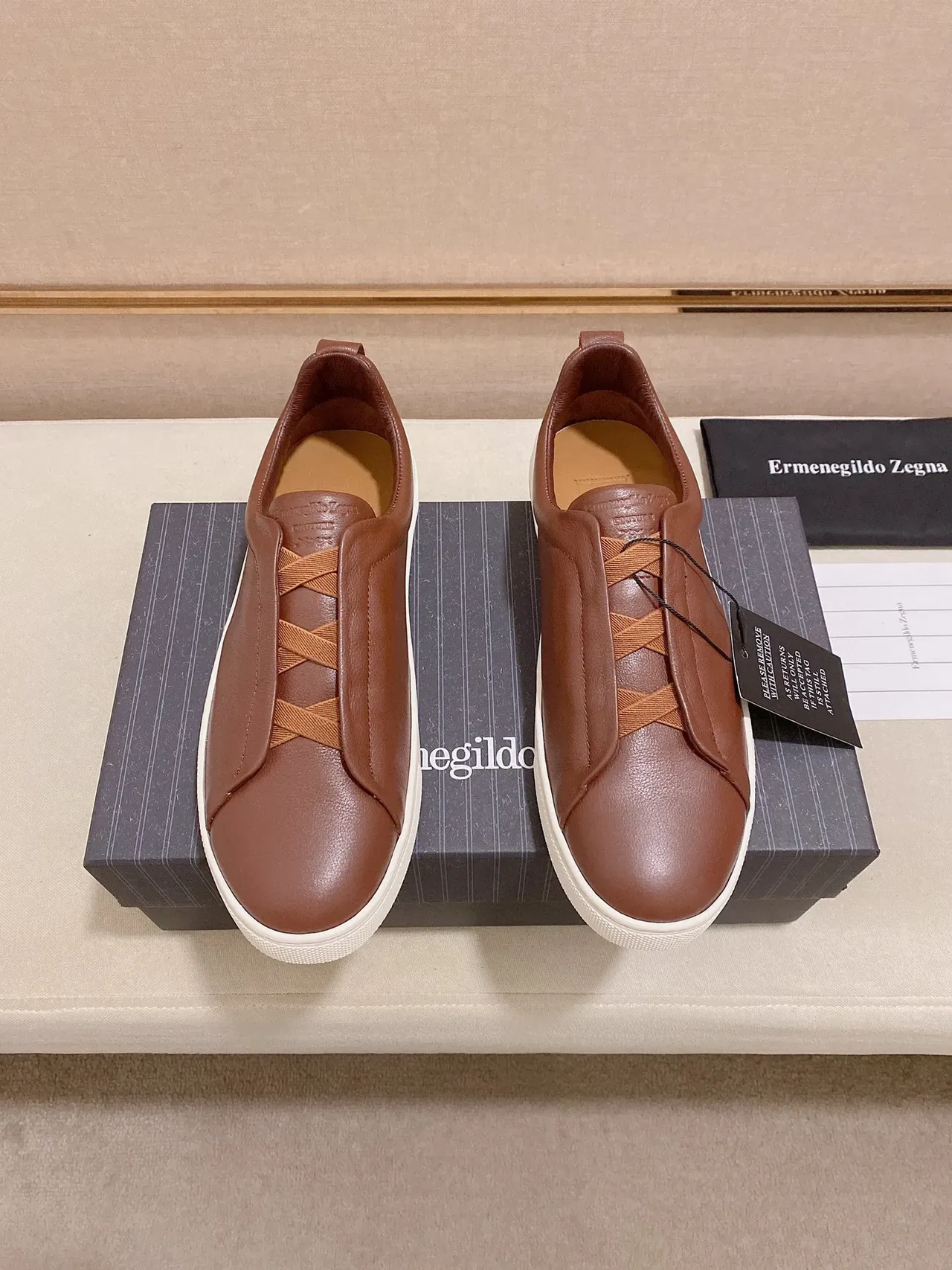 Zegna Zapatillas Lifestyle Marrón de Cuero Slip-On 4