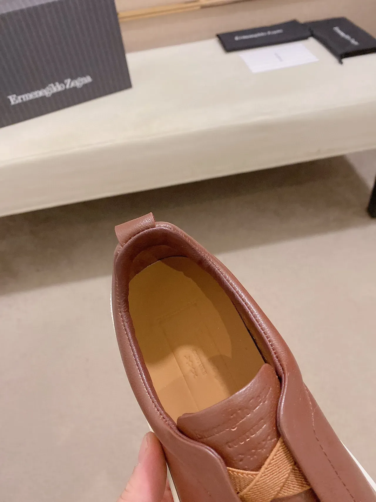 Zegna Zapatillas Lifestyle Marrón de Cuero Slip-On 5