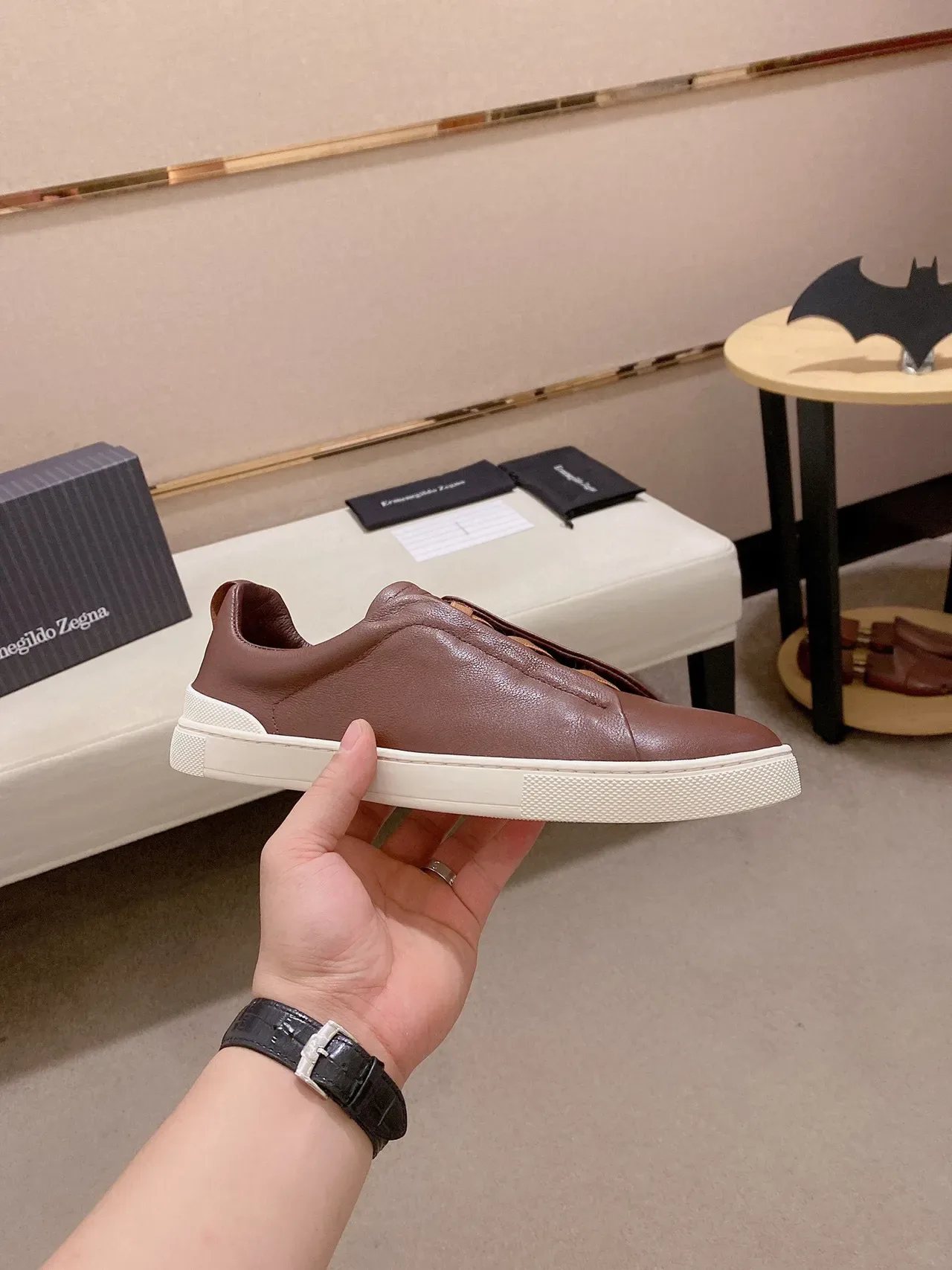 Zegna Zapatillas Lifestyle Marrón de Cuero Slip-On 7