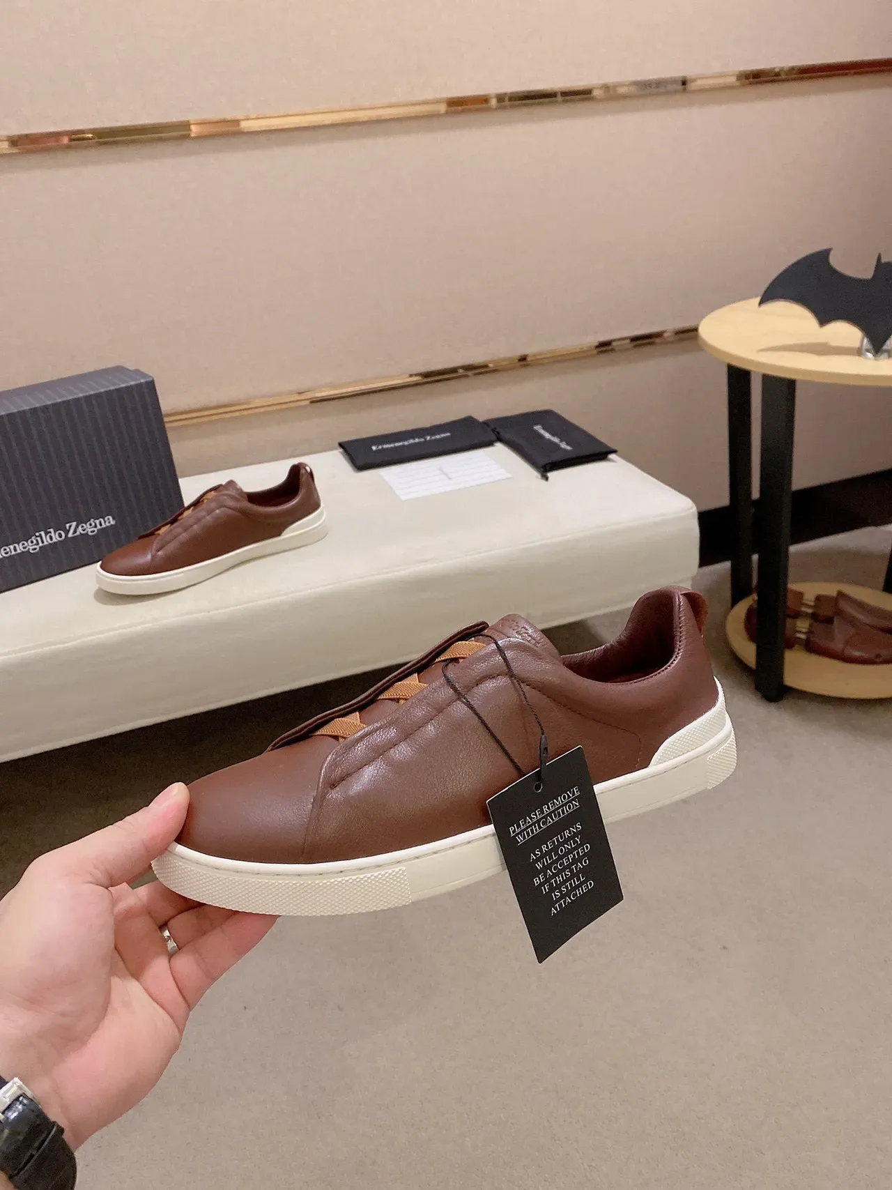Zegna Zapatillas Lifestyle Marrón de Cuero Slip-On 8
