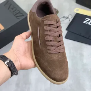 Zegna भूरा सूड लो-टॉप लाइफस्टाइल स्नीकर