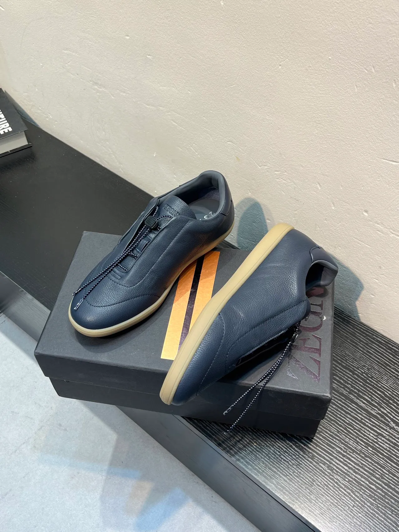 Zegna Navy جلدي सلايب أون لوفر 4