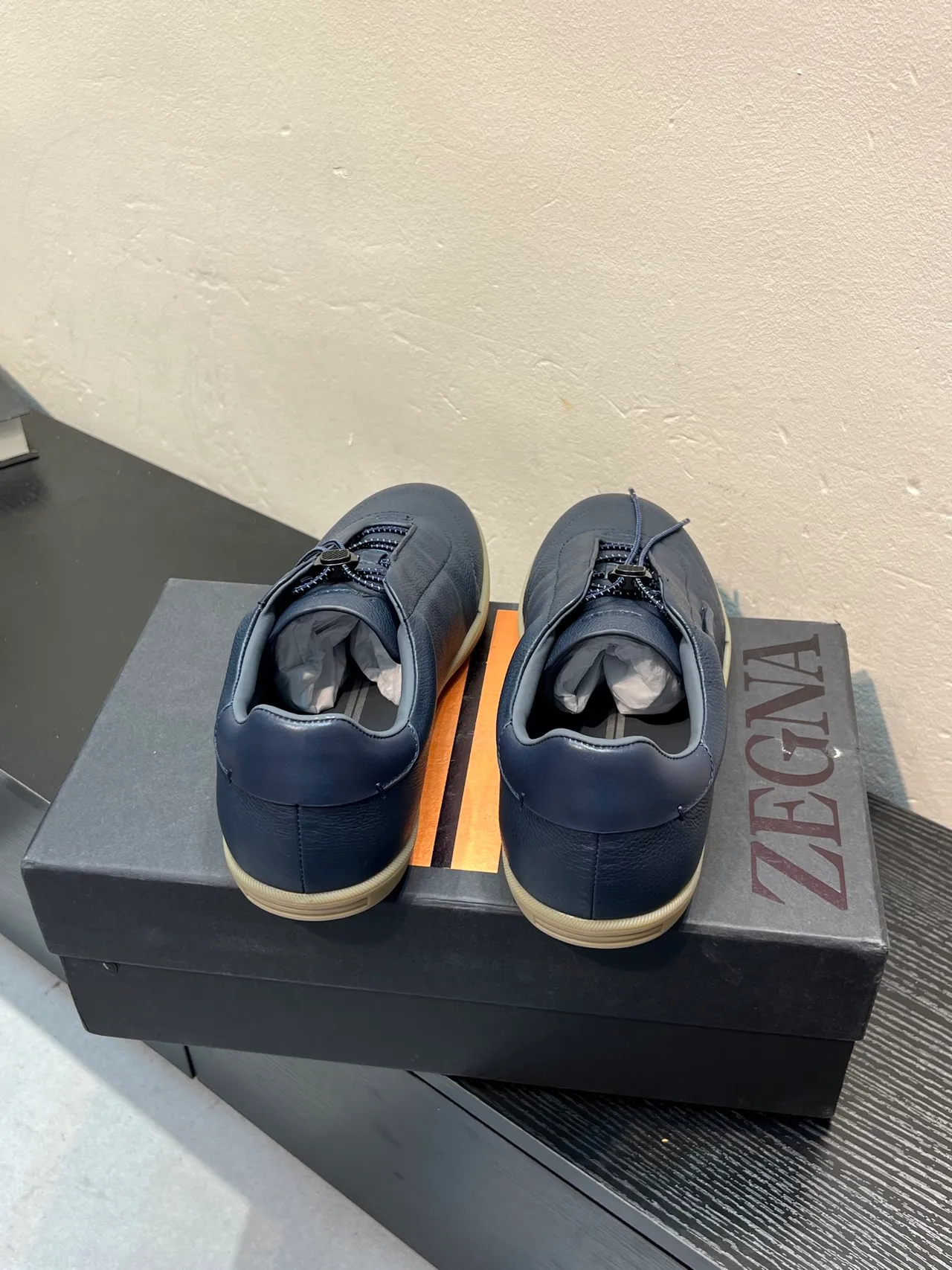 Zegna Navy جلدي सلايب أون لوفر 6