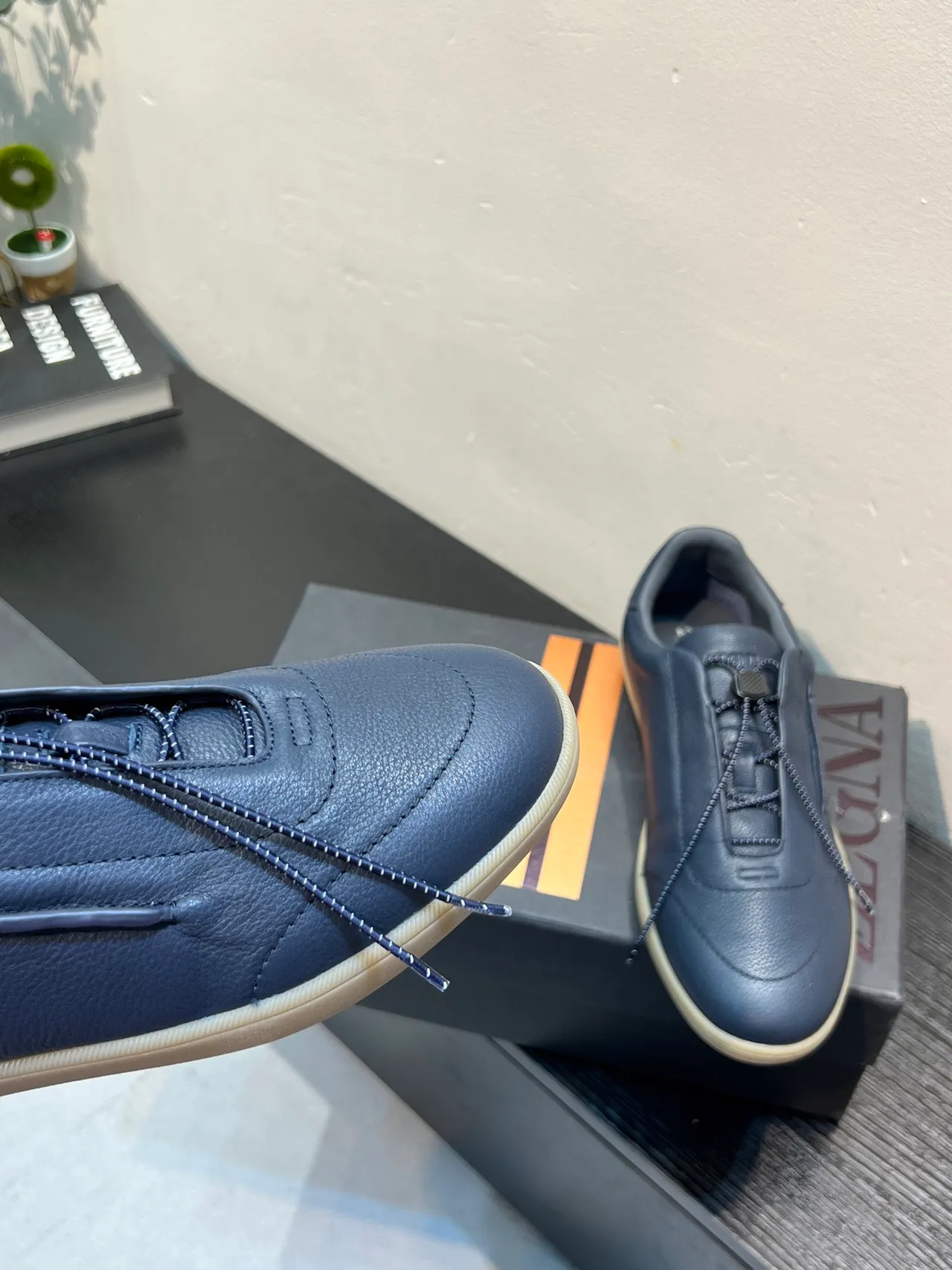 Zegna Navy جلدي सلايب أون لوفر 8