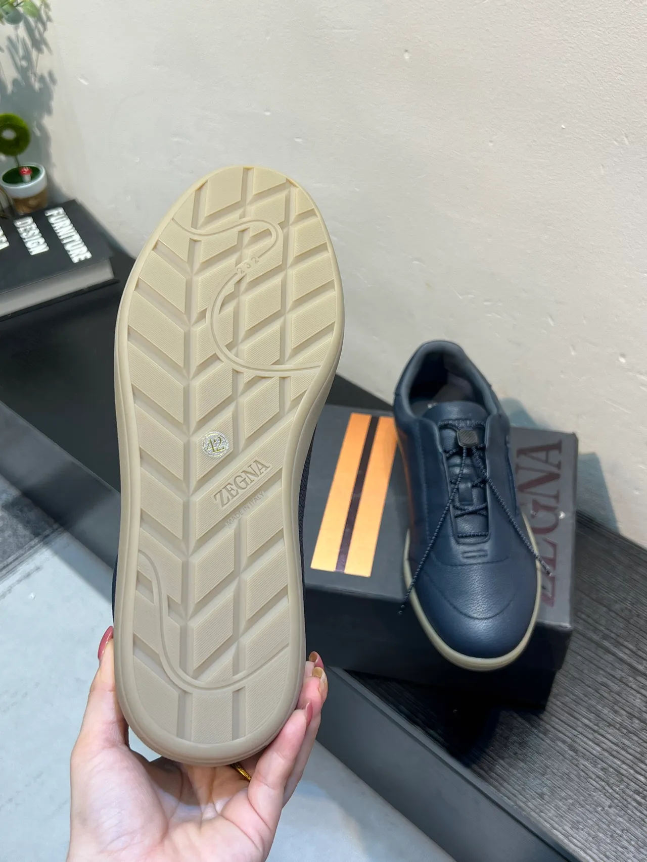 Zegna Navy جلدي सلايب أون لوفر 9