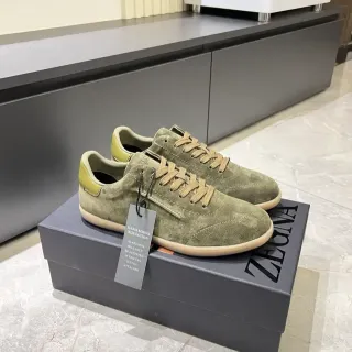 Zegna Olive Green Suede Lace-Up Lifestyle Sneakers