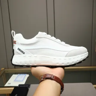 Zegna White and Light Gray Textile-Suede Lifestyle Sneaker