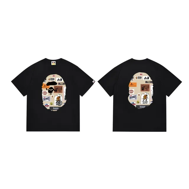A Bathing Ape 猿人头拼贴印花黑色T恤 3