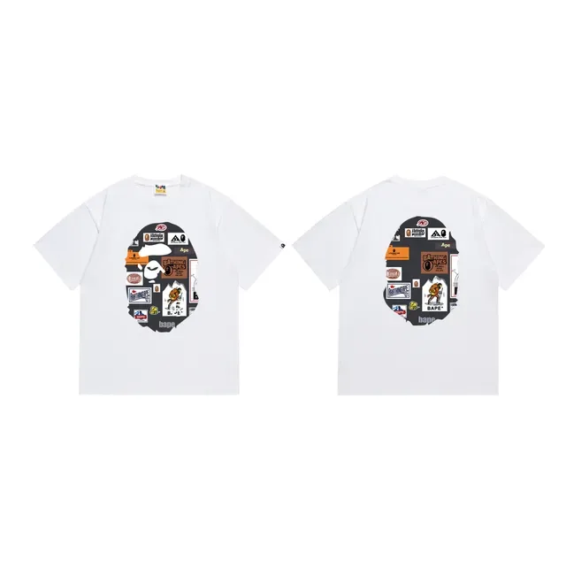 A Bathing Ape 猿人头拼贴印花黑色T恤 4
