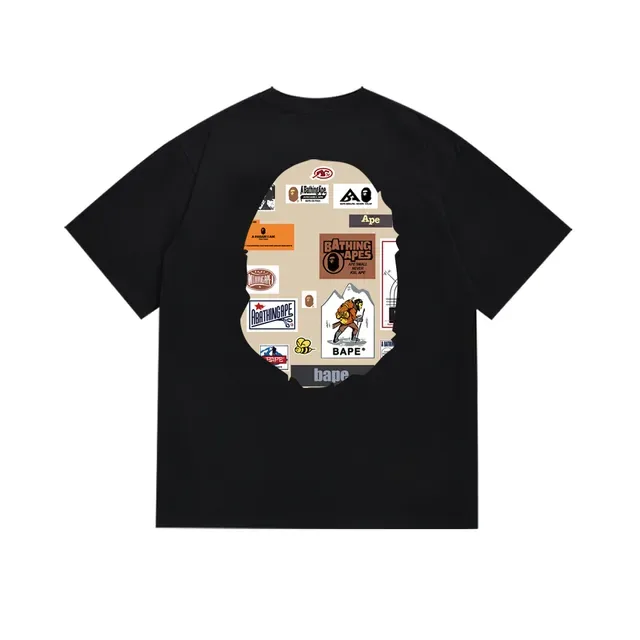 A Bathing Ape 猿人头拼贴印花黑色T恤 5