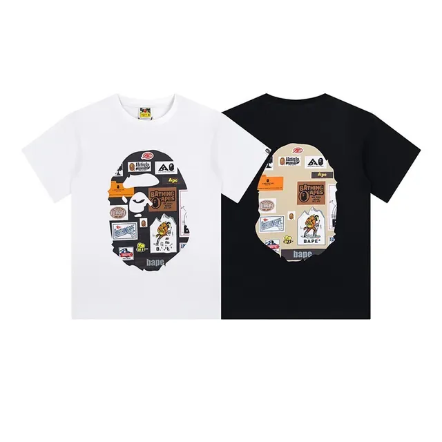 A Bathing Ape 猿人头拼贴印花黑色T恤 8