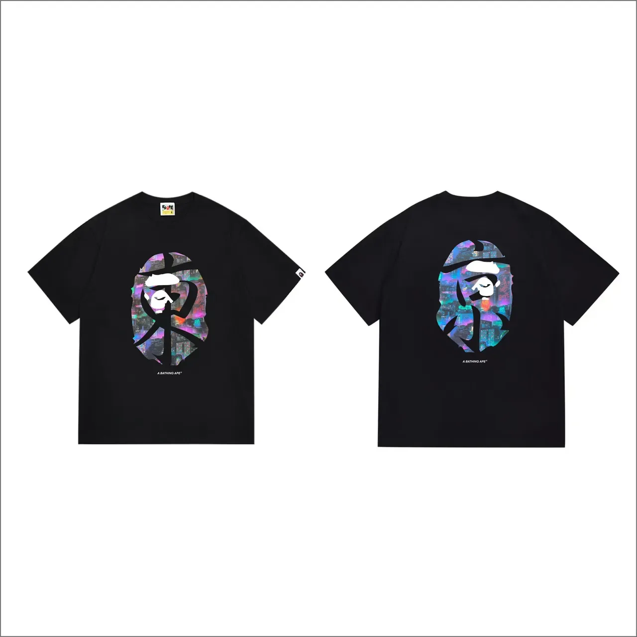 A Bathing Ape কাঞ্জি এপ হেড নিয়ন সিটিস্কেপ গ্রাফিক টি-শার্ট 4