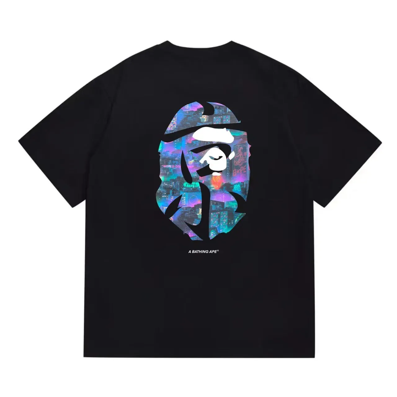 A Bathing Ape কাঞ্জি এপ হেড নিয়ন সিটিস্কেপ গ্রাফিক টি-শার্ট 5