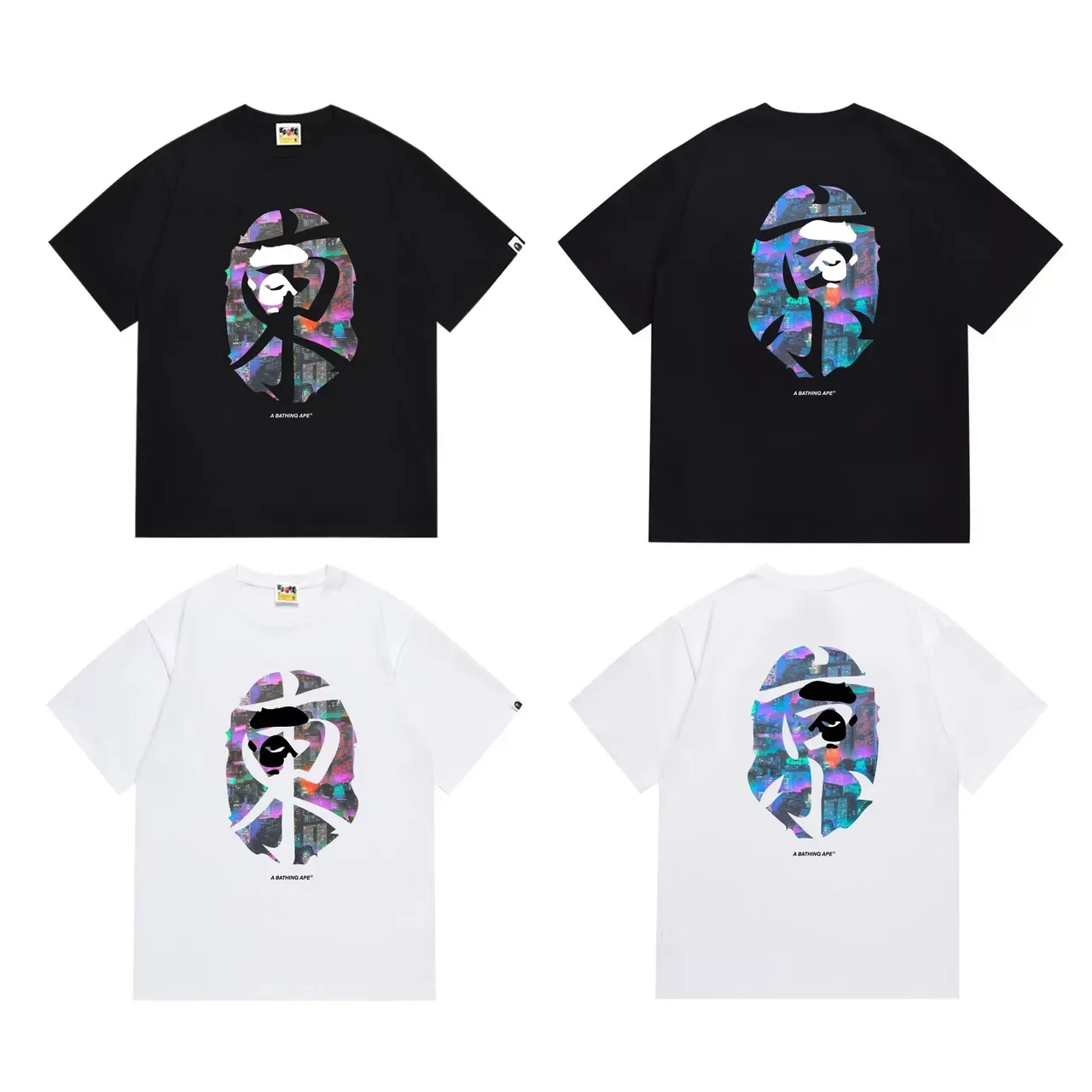 A Bathing Ape কাঞ্জি এপ হেড নিয়ন সিটিস্কেপ গ্রাফিক টি-শার্ট 6