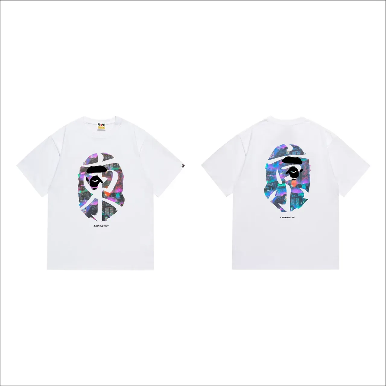 A Bathing Ape কাঞ্জি এপ হেড নিয়ন সিটিস্কেপ গ্রাফিক টি-শার্ট 7