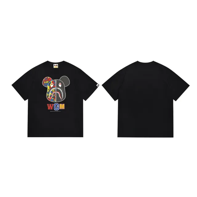 تيشيرت أسود A Bathing Ape x Medicom Toy بطبعة دب قرش مقسوم 3